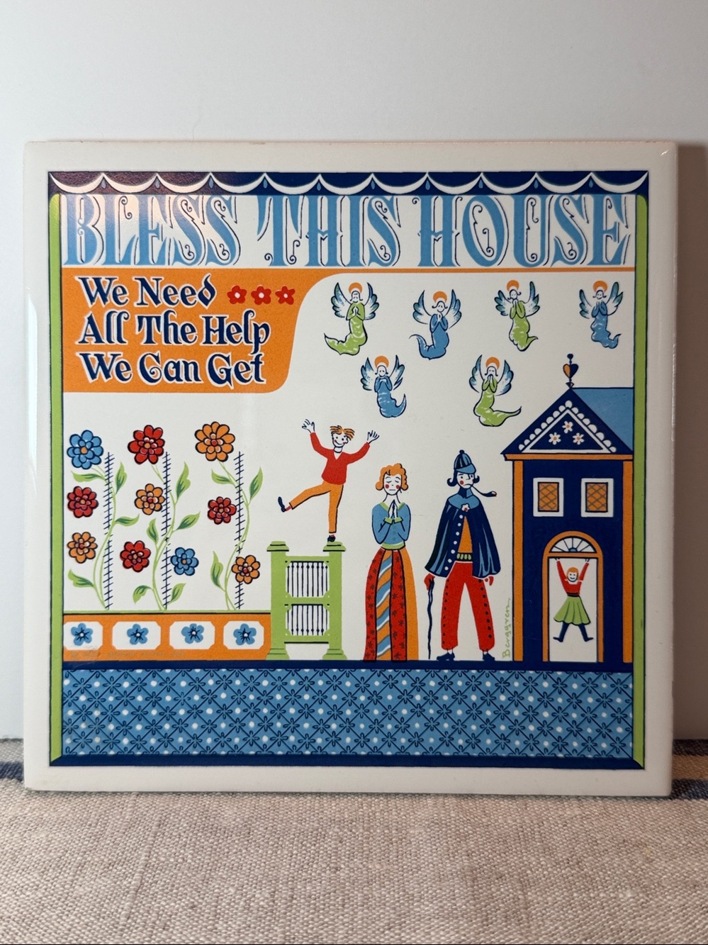 Vintage 1963 Berggren Trayner Ceramic Tile Trivet, 6”x 6”